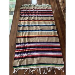 OLD ANTIQUE VINTAGE MEXICAN HAND WOVEN SERAPE BLANKET SHALL TEXTILE 3’ 8” X 6’9”